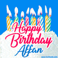 Happy Birthday GIF for Affan with Birthday Cake and Lit Candles