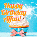 Happy Birthday, Affan! Elegant cupcake with a sparkler.