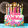 Amazing Animated GIF Image for Afnan with Birthday Cake and Fireworks