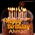 Chocolate Happy Birthday Cake for Ahmad (GIF)