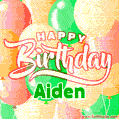 Happy Birthday Image for Aiden. Colorful Birthday Balloons GIF Animation.