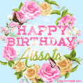 Beautiful Birthday Flowers Card for Aissata with Animated Butterflies