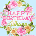 Beautiful Birthday Flowers Card for Aithana with Animated Butterflies