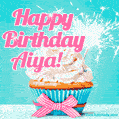 Happy Birthday Aiya! Elegang Sparkling Cupcake GIF Image.