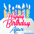 Happy Birthday GIF for Ajax with Birthday Cake and Lit Candles