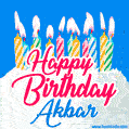 Happy Birthday GIF for Akbar with Birthday Cake and Lit Candles