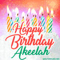 Happy Birthday GIF for Akeelah with Birthday Cake and Lit Candles