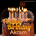 Chocolate Happy Birthday Cake for Akram (GIF)