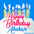 Happy Birthday GIF for Akshar with Birthday Cake and Lit Candles