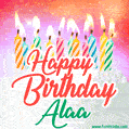 Happy Birthday GIF for Alaa with Birthday Cake and Lit Candles