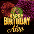Wishing You A Happy Birthday, Alaa! Best fireworks GIF animated greeting card.
