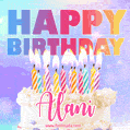 Animated Happy Birthday Cake with Name Alani and Burning Candles