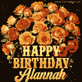 Beautiful bouquet of orange and red roses for Alannah, golden inscription and twinkling stars