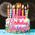 Amazing Animated GIF Image for Alasdair with Birthday Cake and Fireworks