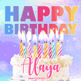 Animated Happy Birthday Cake with Name Alaya and Burning Candles