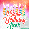 Happy Birthday GIF for Aleah with Birthday Cake and Lit Candles