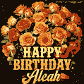 Beautiful bouquet of orange and red roses for Aleah, golden inscription and twinkling stars