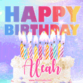 Animated Happy Birthday Cake with Name Aleah and Burning Candles