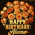 Beautiful bouquet of orange and red roses for Aleena, golden inscription and twinkling stars