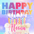 Animated Happy Birthday Cake with Name Aleena and Burning Candles