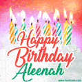 Happy Birthday GIF for Aleenah with Birthday Cake and Lit Candles
