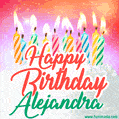 Happy Birthday GIF for Alejandra with Birthday Cake and Lit Candles