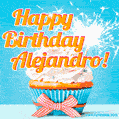 Happy Birthday, Alejandro! Elegant cupcake with a sparkler.