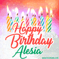 Happy Birthday GIF for Alesia with Birthday Cake and Lit Candles