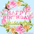 Beautiful Birthday Flowers Card for Alessandra with Animated Butterflies