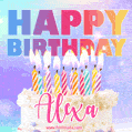 Animated Happy Birthday Cake with Name Alexa and Burning Candles