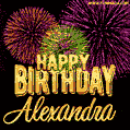 Wishing You A Happy Birthday, Alexandra! Best fireworks GIF animated greeting card.