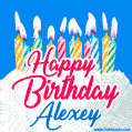 Happy Birthday GIF for Alexey with Birthday Cake and Lit Candles