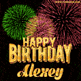 Wishing You A Happy Birthday, Alexey! Best fireworks GIF animated greeting card.