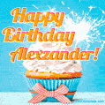 Happy Birthday, Alexzander! Elegant cupcake with a sparkler.