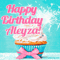 Happy Birthday Aleyza! Elegang Sparkling Cupcake GIF Image.