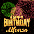 Wishing You A Happy Birthday, Alfonso! Best fireworks GIF animated greeting card.