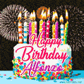 Amazing Animated GIF Image for Alfonzo with Birthday Cake and Fireworks