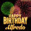 Wishing You A Happy Birthday, Alfredo! Best fireworks GIF animated greeting card.