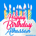 Happy Birthday GIF for Alhassan with Birthday Cake and Lit Candles