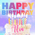 Animated Happy Birthday Cake with Name Alia and Burning Candles