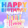 Animated Happy Birthday Cake with Name Aliana and Burning Candles