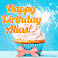Happy Birthday, Alias! Elegant cupcake with a sparkler.