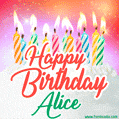 Happy Birthday GIF for Alice with Birthday Cake and Lit Candles