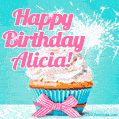 Happy Birthday Alicia! Elegang Sparkling Cupcake GIF Image.