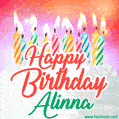 Happy Birthday GIF for Alinna with Birthday Cake and Lit Candles
