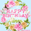 Beautiful Birthday Flowers Card for Alinna with Animated Butterflies