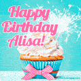 Happy Birthday Alisa! Elegang Sparkling Cupcake GIF Image.