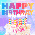Animated Happy Birthday Cake with Name Alisa and Burning Candles