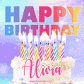 Animated Happy Birthday Cake with Name Alivia and Burning Candles