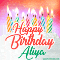 Happy Birthday GIF for Aliya with Birthday Cake and Lit Candles